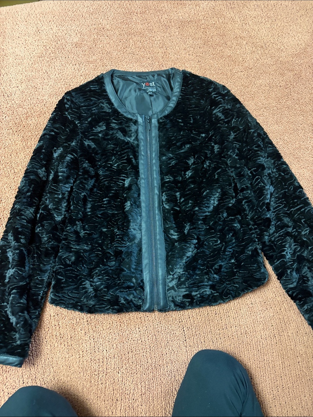 Women's Black Plush Teddy Jacket by Yest - Zip Front Cozy Coat